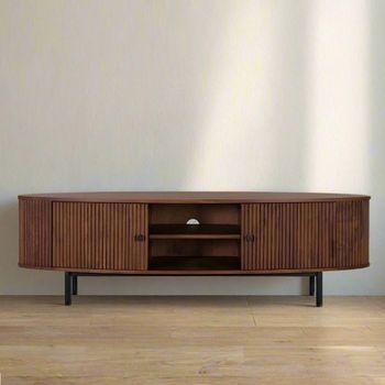 Paloma Fluted Acacia Wood 2 Door Large Curved TV Unit