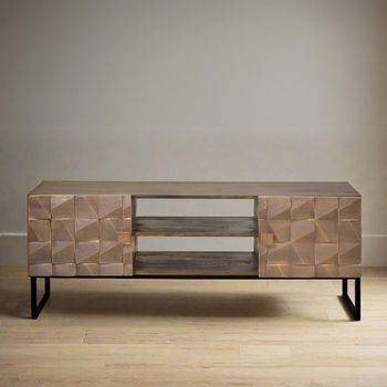 Pinole Mango Wood 2 Door Copper Geometric TV Unit
