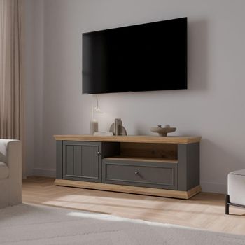 Pontypool Dark Grey and Light Oak 149.5cm 1 Door 1 Drawer TV Unit