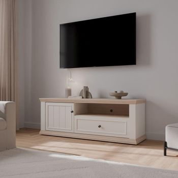 Pontypool White and Riva Oak 149.5cm 1 Door 1 Drawer TV Unit