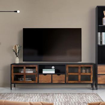 Rieti Mango Wood Industrial Style 2 Door Large Storage TV Unit