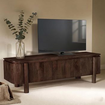 Salano Chestnut Mango Wood 170cm 3 Door Large Curved TV Unit