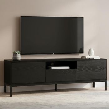 Seaford Black Melamine and Metal 2 Drawer Storage TV Unit