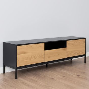 Seaford Oak and Black Metal 2 Drawer Storage TV Unit