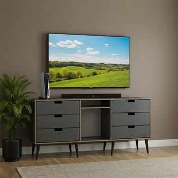 Shanghai Graphite 150cm 6 Drawer TV Unit with Black Wooden Legs