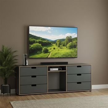 Shanghai Graphite 150cm 6 Drawer TV Unit with Glides Legs