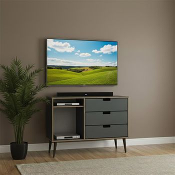 Shanghai Graphite 95cm 3 Drawer TV Unit with Black Wooden Legs