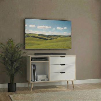 Shanghai White 95cm 3 Drawer TV Unit with Natural Legs