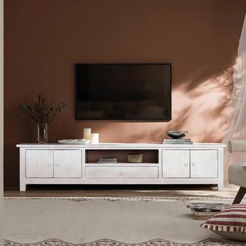 Soleil White Washed Mango Wood 4 Door 1 Drawer Large Storage TV Unit