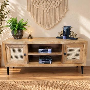 Acacia Wood and Rattan 2 Door TV Unit