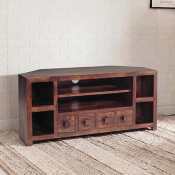 Dakota Dark Mango Wood 110cm Corner TV Unit