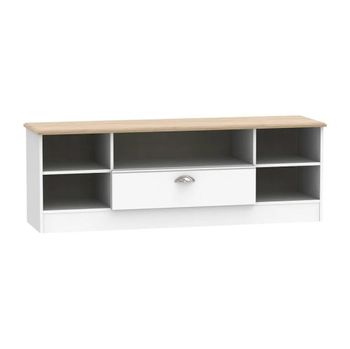 Victoria White and Riviera Oak 145cm 1 Drawer Wide TV Unit