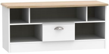 Victoria White and Riviera Oak 110cm 1 Drawer TV Unit