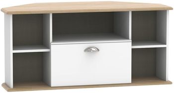 Victoria White and Riviera Oak 115cm 1 Drawer Corner TV Unit