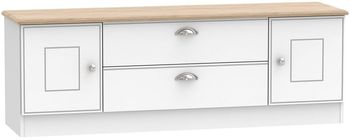 Victoria White and Riviera Oak 145cm 2 Door 2 Drawer TV Unit