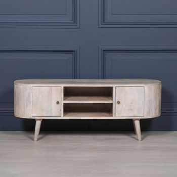 Washed Mango Wood 2 Door Curved TV Unit