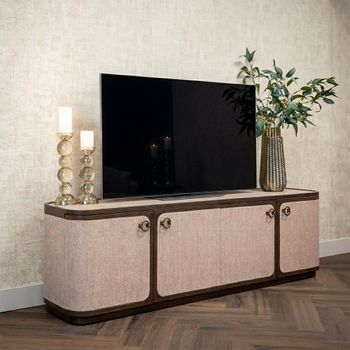 Willox Beige and Brown Oak 190cm 4 Door Curved TV Cabinet