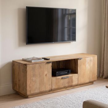 Wrenley Natural Mango Wood 160cm 2 Door 1 Drawer Storage TV Unit
