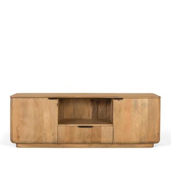 Wrenley Natural Mango Wood 160cm 2 Door 1 Drawer Storage TV Unit
