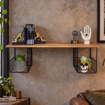 Industrial Mango Wood and Metal Wall Unit