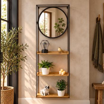 Brown Fir Wood and Metal Round Wall Unit
