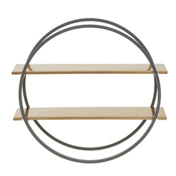 Korba Grey and Gold Metal Round Wall Shelf