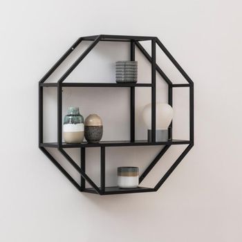 Seaford Black Melamine and Metal Octagonal Wall Rack