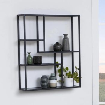 Seaford Oak and Black Metal Wall Rack