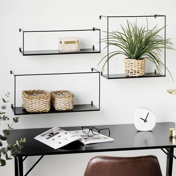 Set of 3 Ulmo Black Metal Wall Shelf