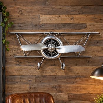 Grey Metal Aeroplane Wall Decoration