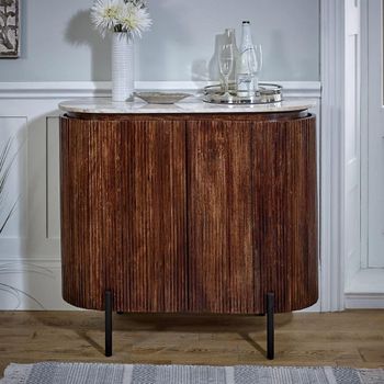 Opal Fluted White Marble Top Mango Wood Drinks 2 Door Cabinet