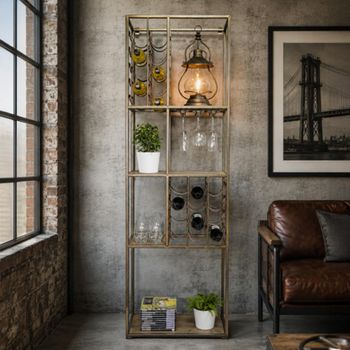 Shelving Unit with Wine Rack Industrial Metal