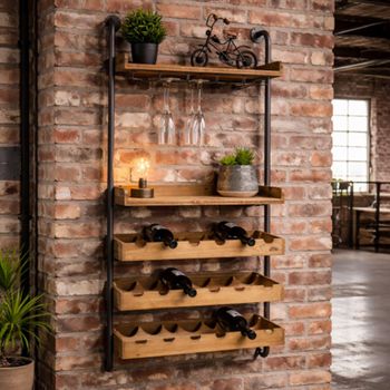 Fir Wood and Metal Wine Rack