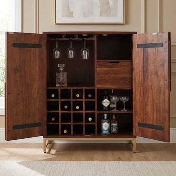 Flora Walnut Fluted Mango Wood 2 Door Bar Cabinet