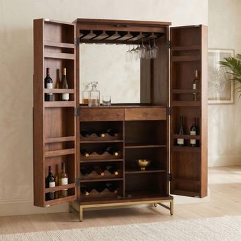 Flora Walnut Fluted Mango Wood 2 Door Tall Bar Cabinet