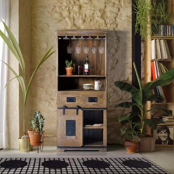 Iron Works Mango Wood 1 Door Bar Cabinet