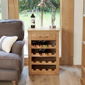 Mobel Oak 1 Drawer Wine Rack Lamp Table