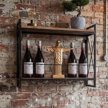 Wall Natural and Black Mango Wood and Metal Wine Rack