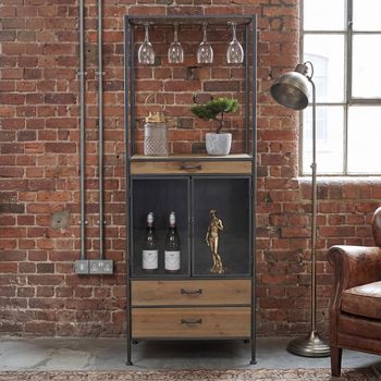 Wood and Metal 2 Door 2 Drawer Wine Cabinet
