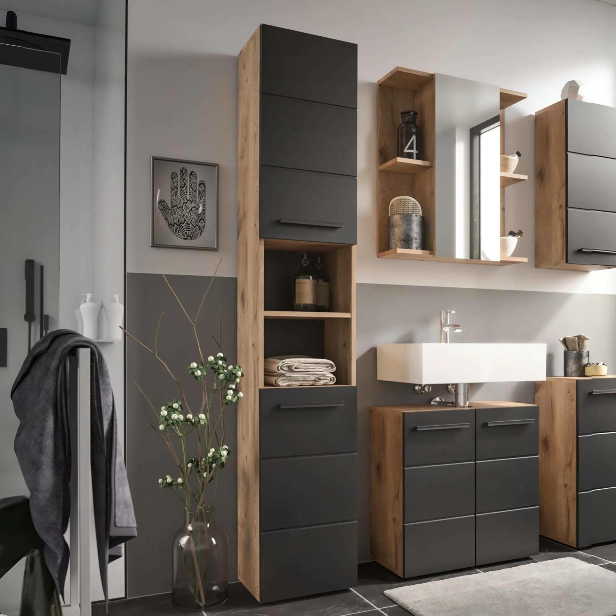 Vista Tall Cabinet - 2 Door - Oak and Black