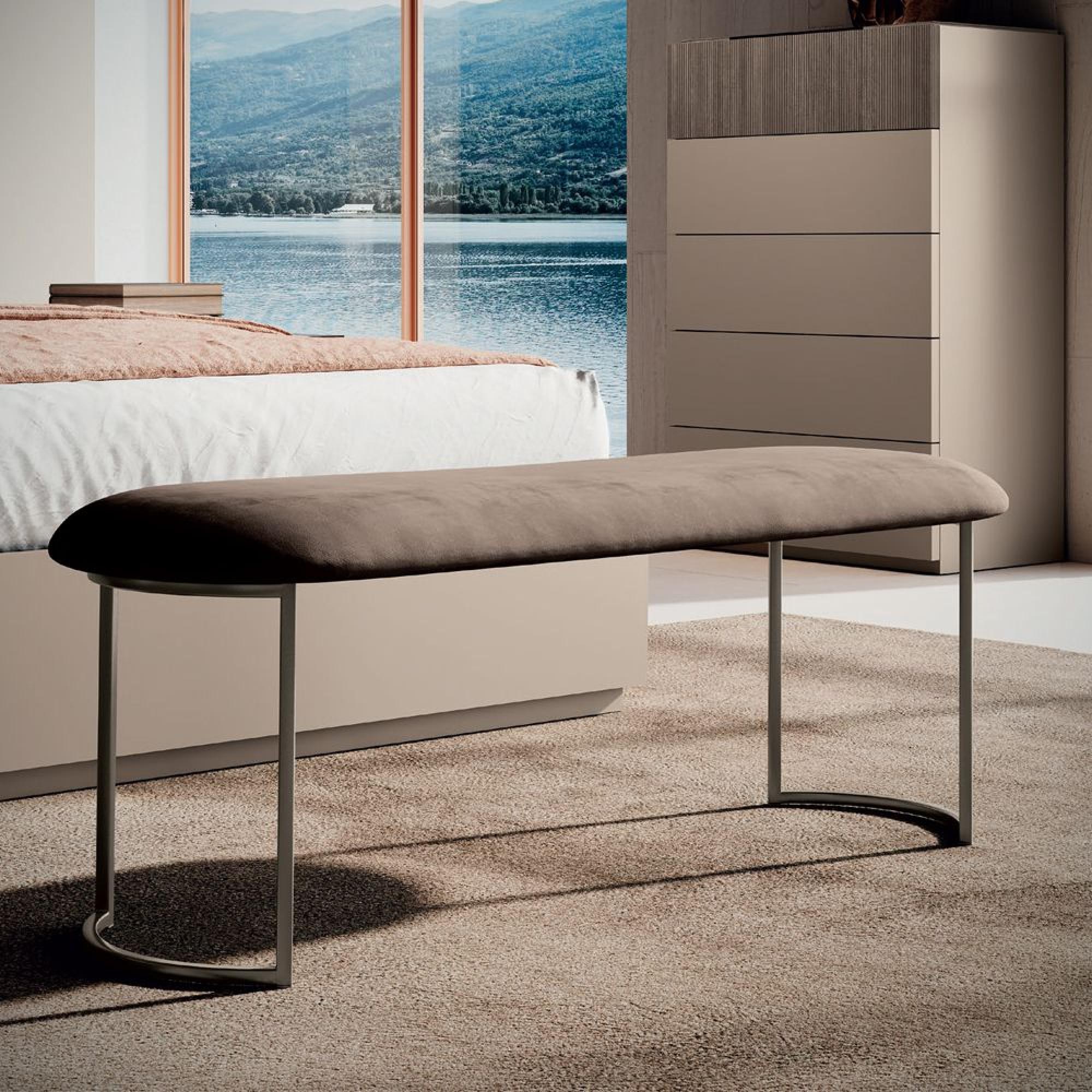 Essenza Italian Bench - Round - Grey - Fabric and Metal