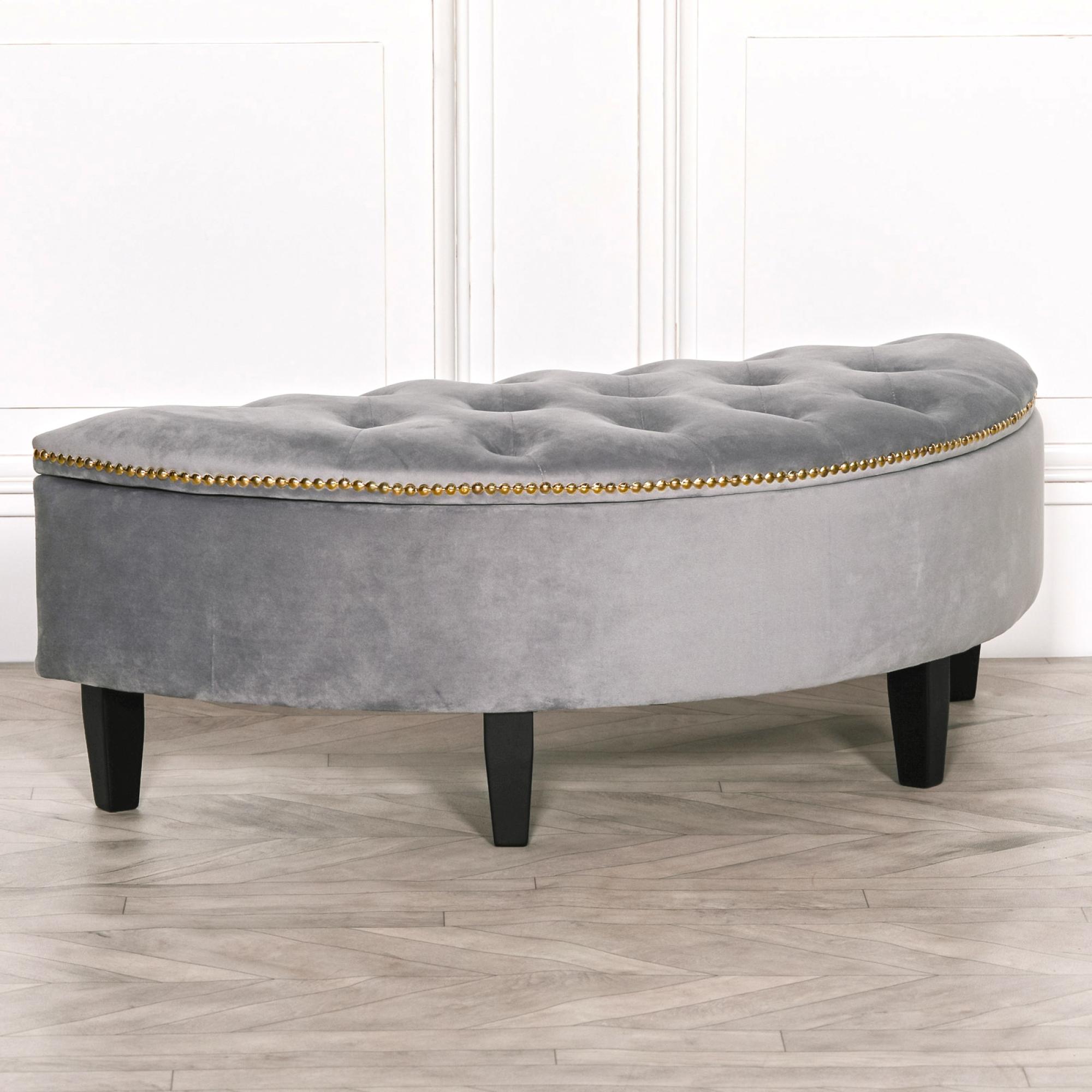 Curved Ottoman Storage Bench - Grey Velvet
