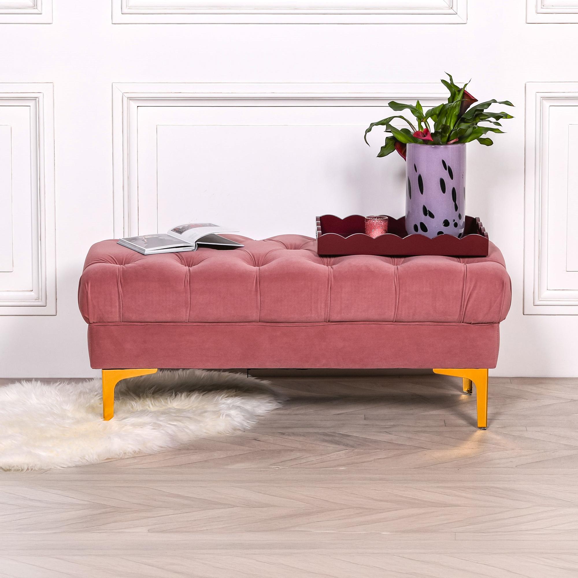 Tufted Ottoman Bench - Pink Velvet