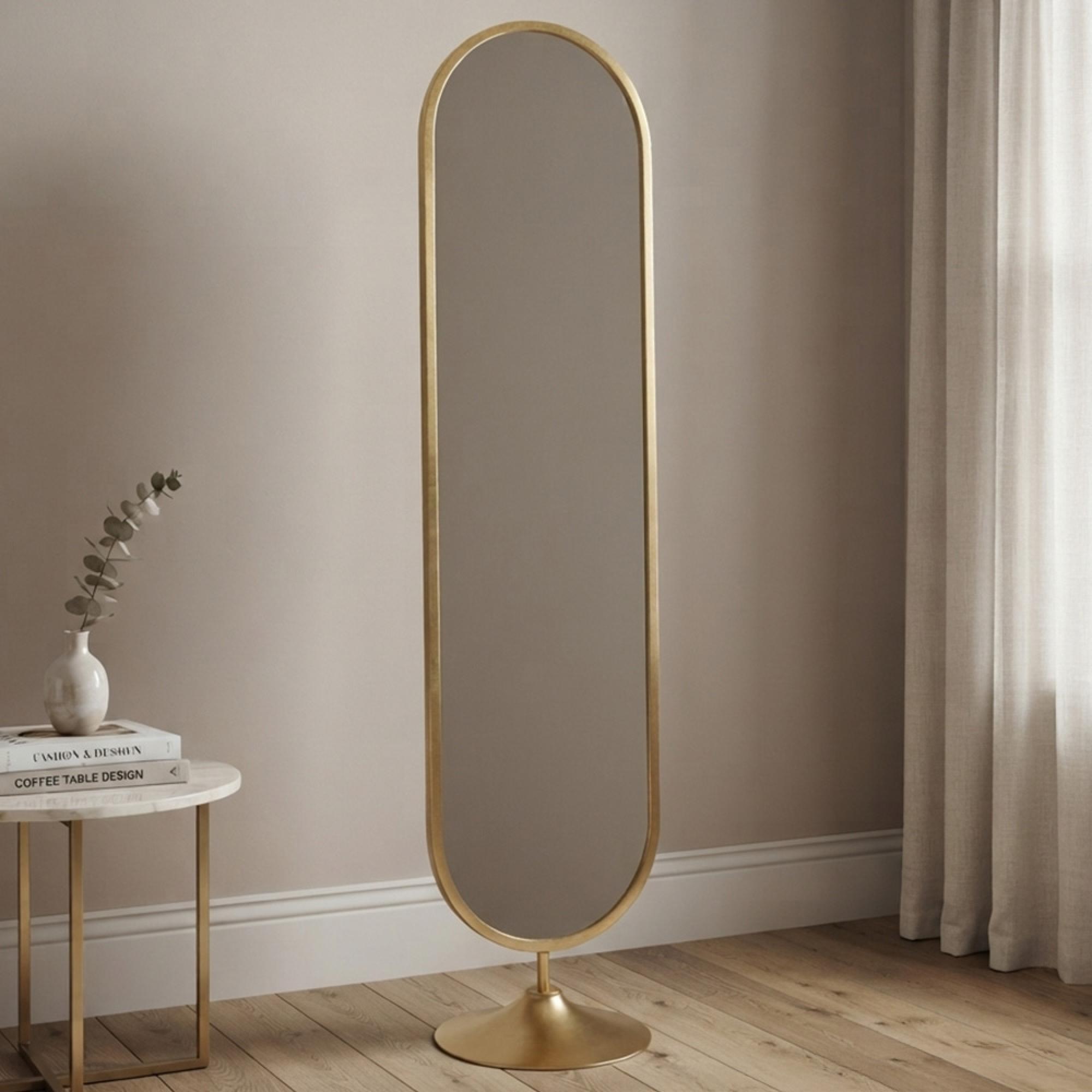 Moya Floor Mirror - Oval - Gold - Metal - 40cm x 170cm