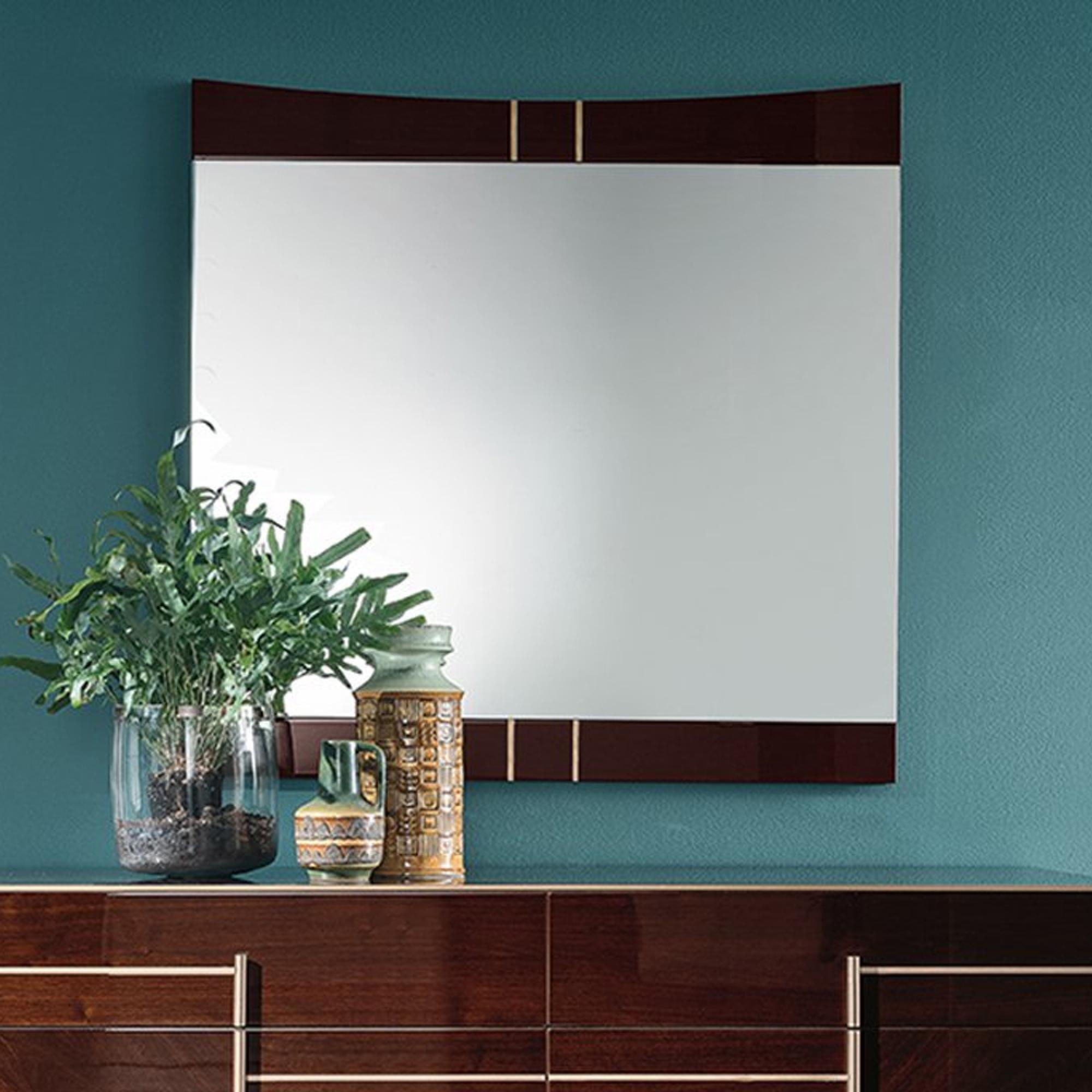 Bellagio Wall Mirror - High Gloss Walnut - Wooden
