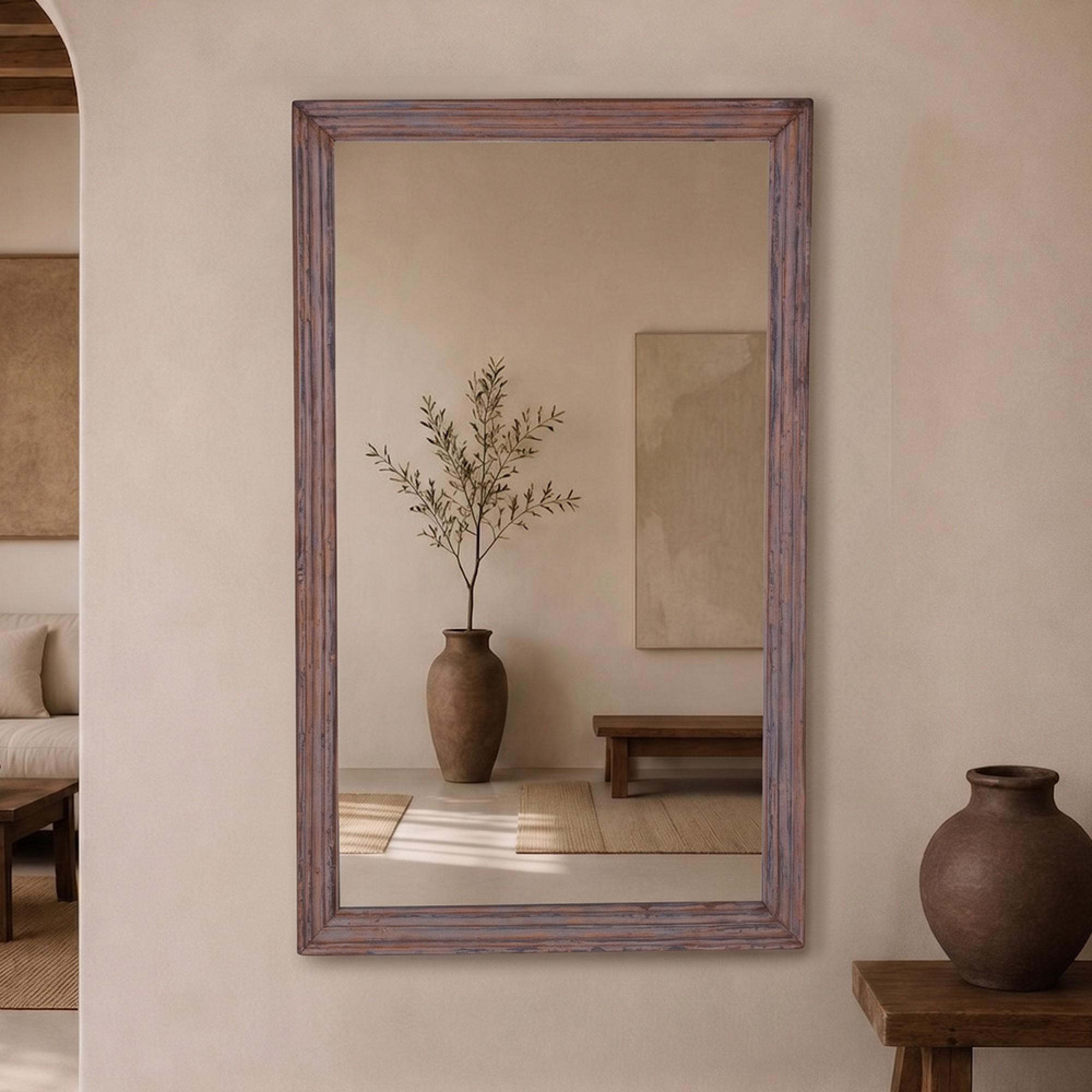 Distressed Wall Mirror - Warm Brown - Wooden - 92cm x 153cm