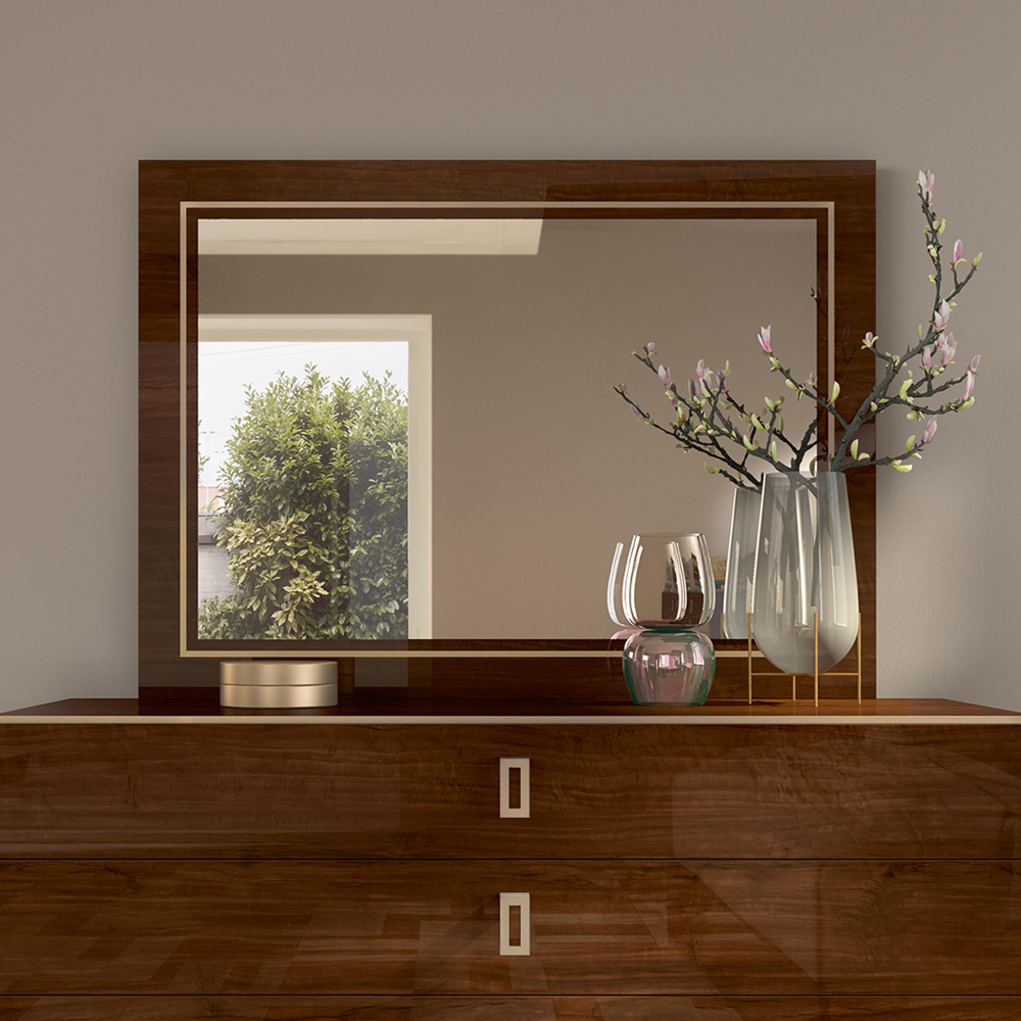 Modern Eva Wall Mirror - 123cm - Walnut with Gold Trim