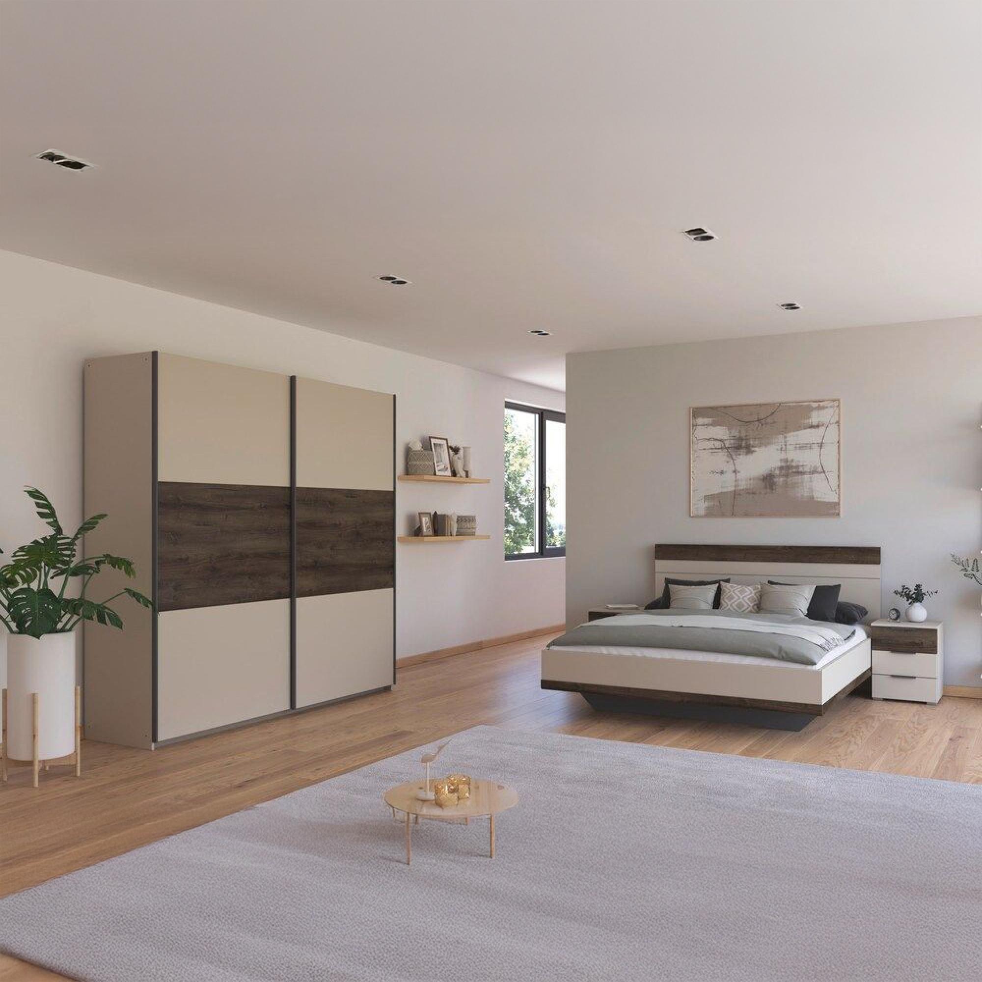 Sajo Bedroom Set - 160cm - with Wardrobe - Champagne & Atlantic Dark Oak