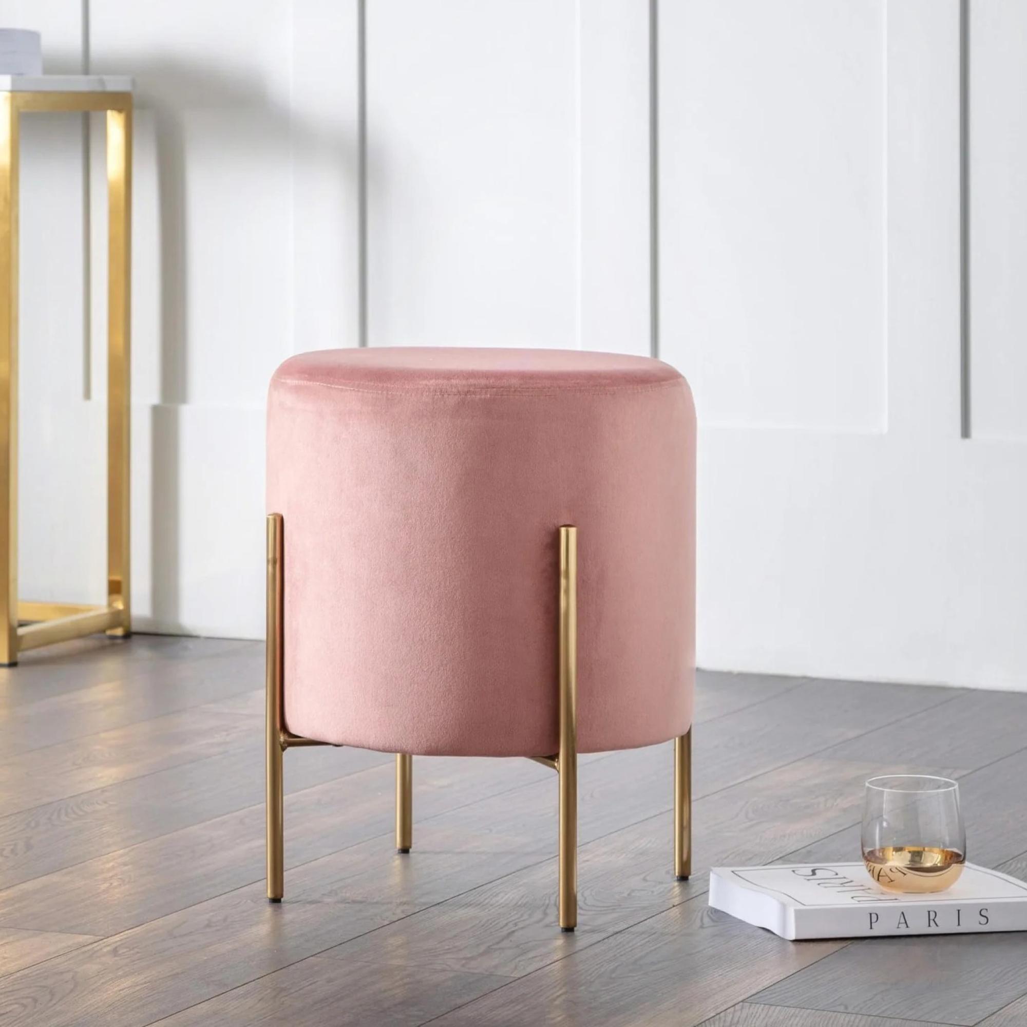 Harrogate Pink Round Upholstered Stool