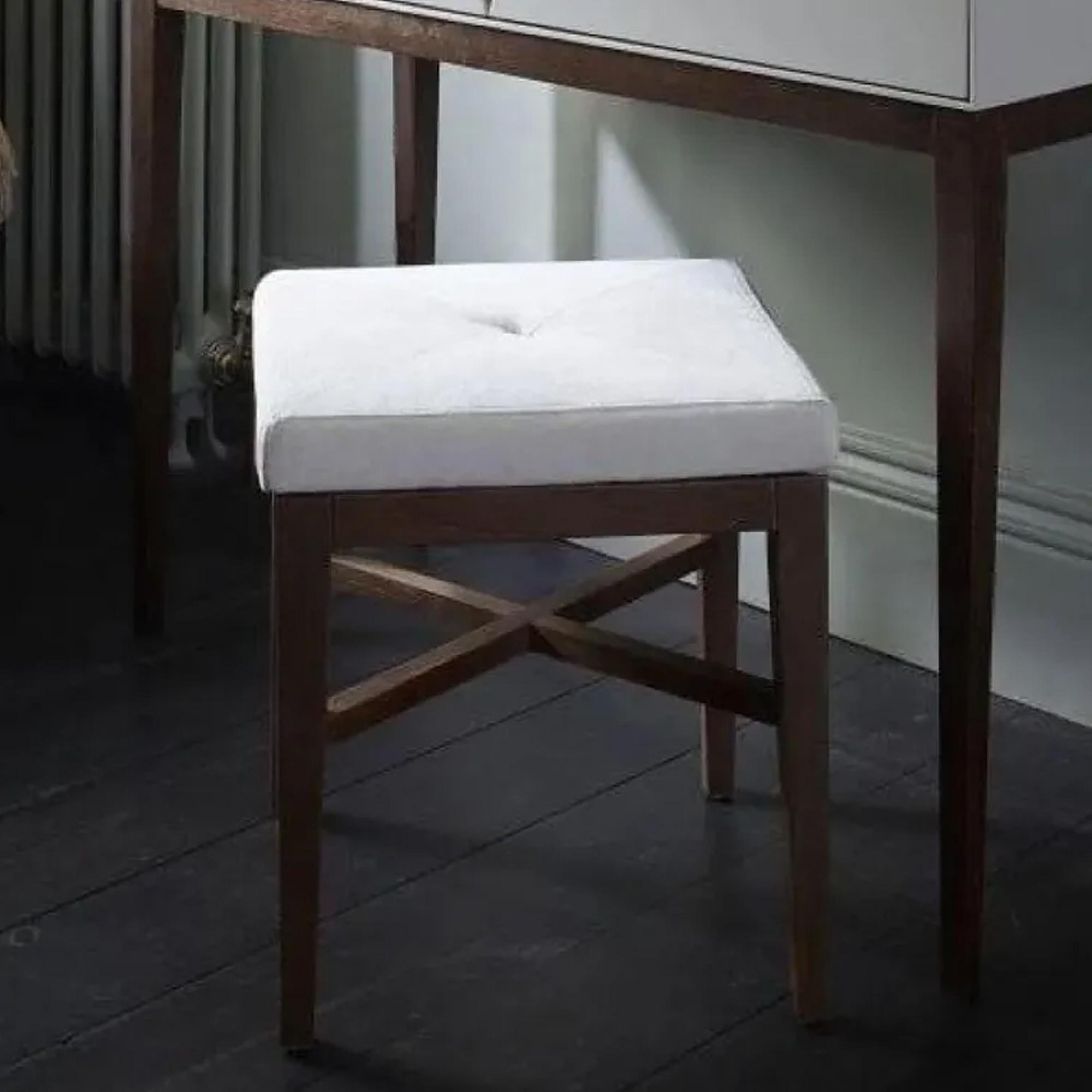 Clearance - Stratford Upholstered Stool - Off White and Walnut - B19